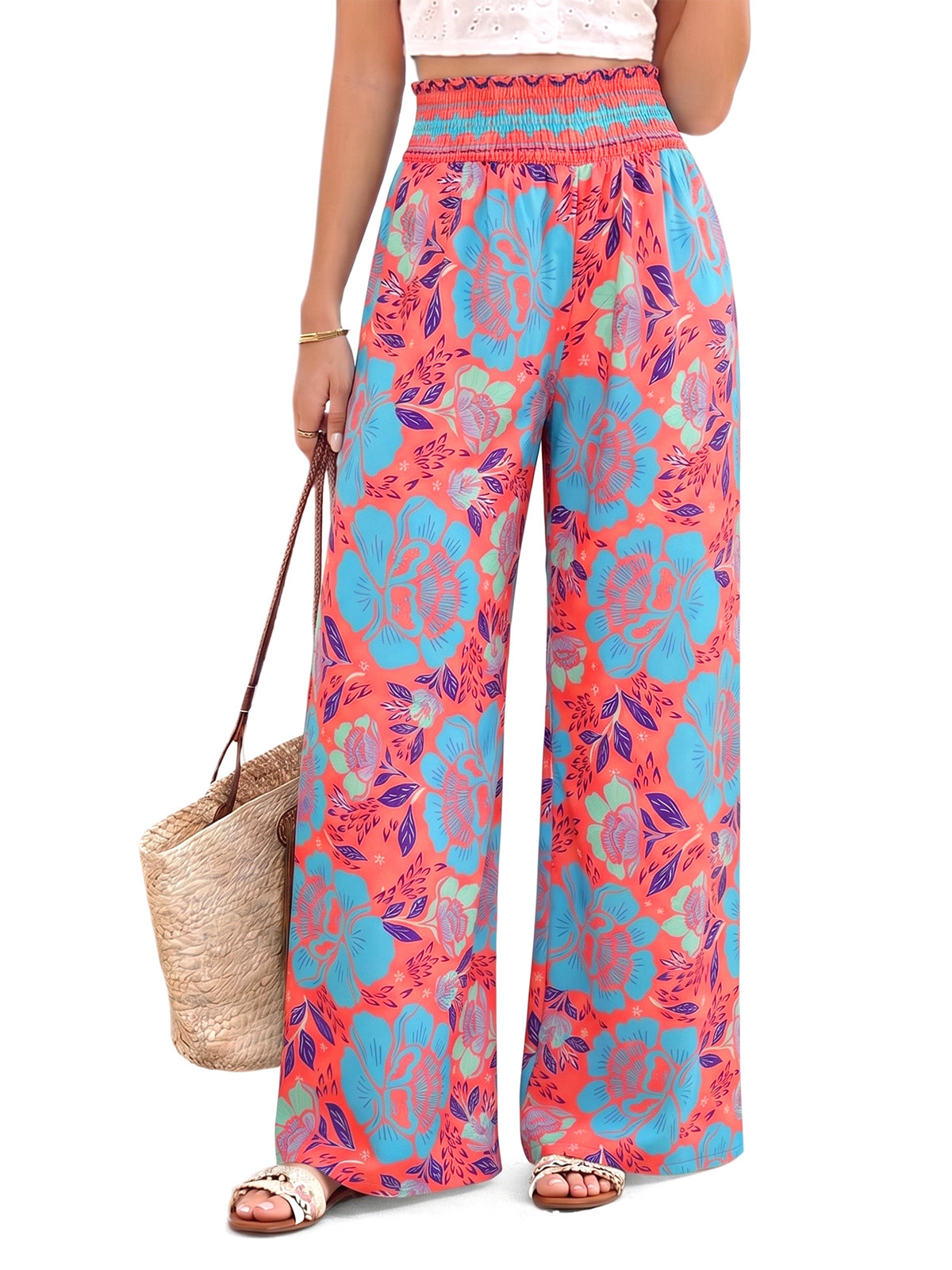 Imily Bela High-Waisted Wide-Leg Tropical Print Pants