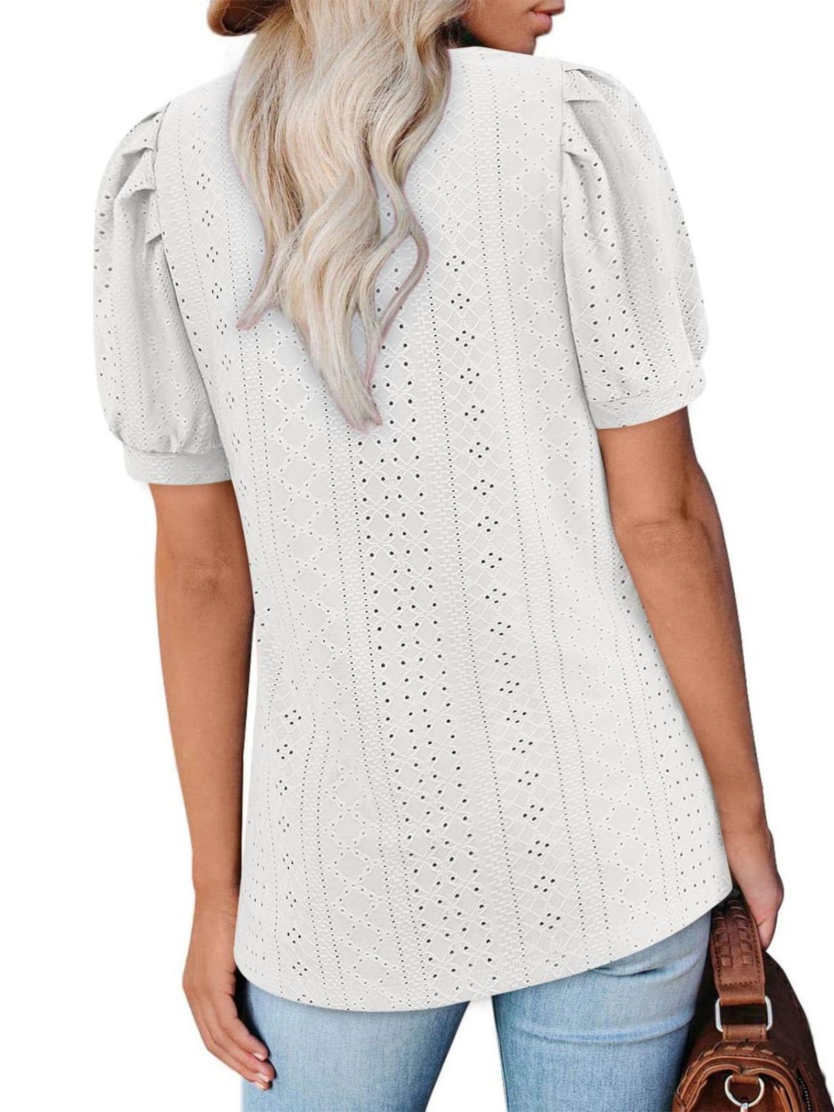 Imily Bela Womens Summer Tops Square Neck Short Sleeve Tunic Tops Fit Style Eyelet T-Shirts