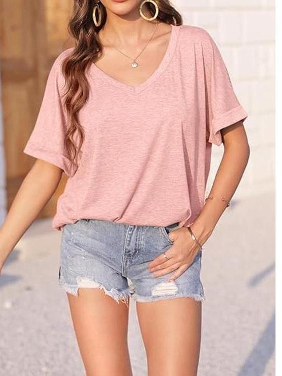 Imily Bela Women'S Oversized T Shirts V Neck Short Sleeve Summer Casual Loose Tops Tees