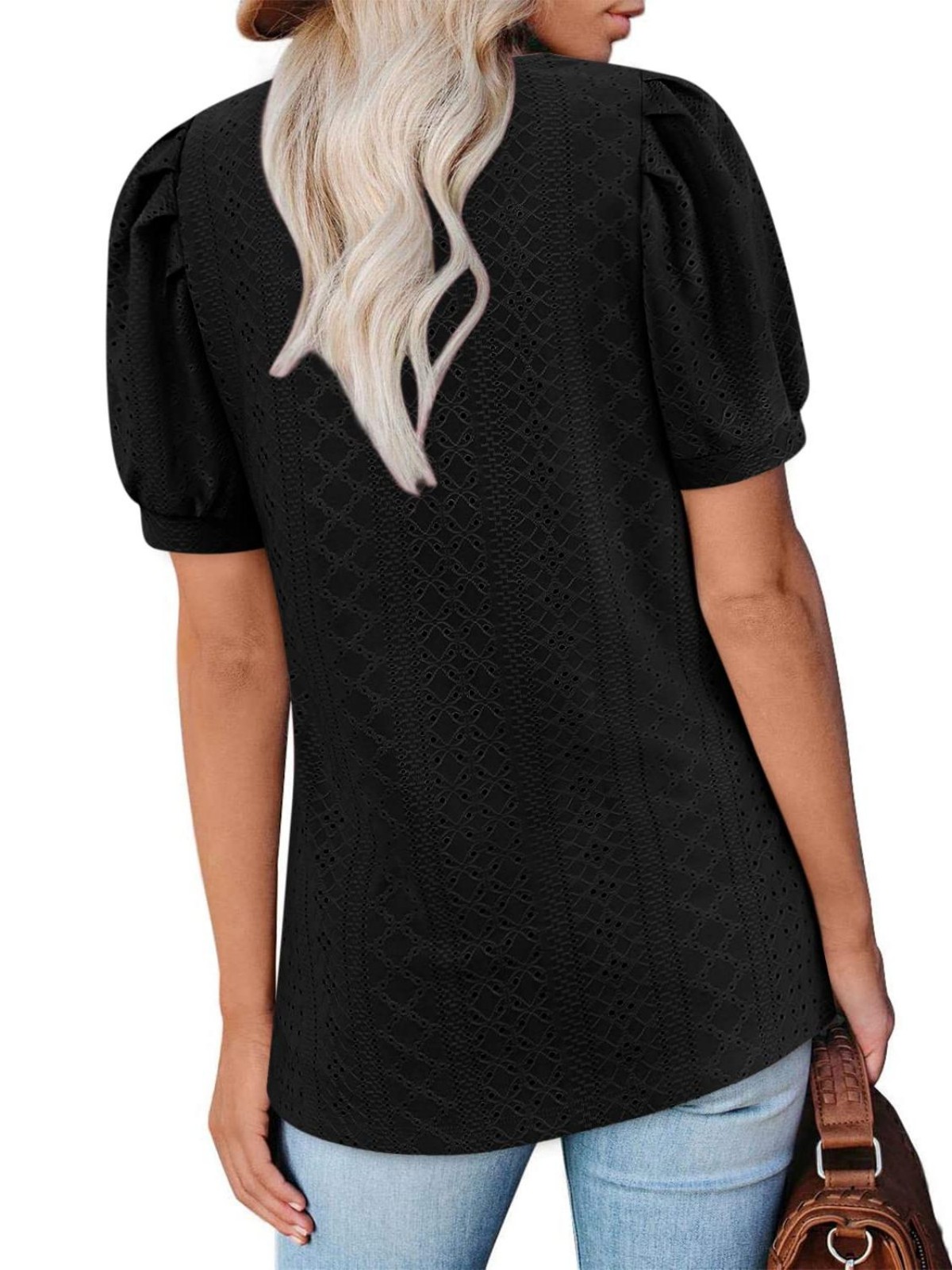 Imily Bela Womens Summer Tops Square Neck Short Sleeve Tunic Tops Fit Style Eyelet T-Shirts