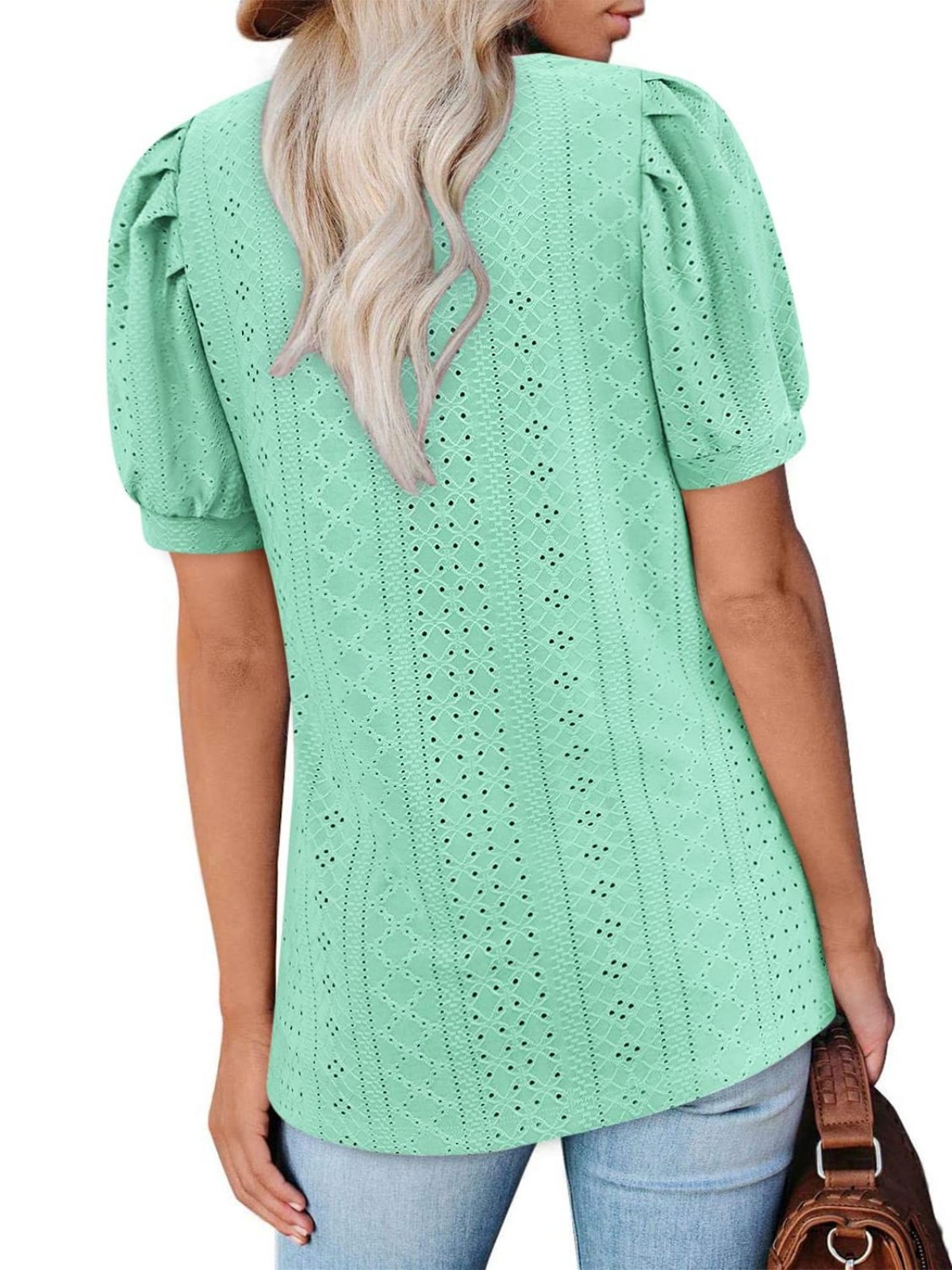 Imily Bela Womens Summer Tops Square Neck Short Sleeve Tunic Tops Fit Style Eyelet T-Shirts