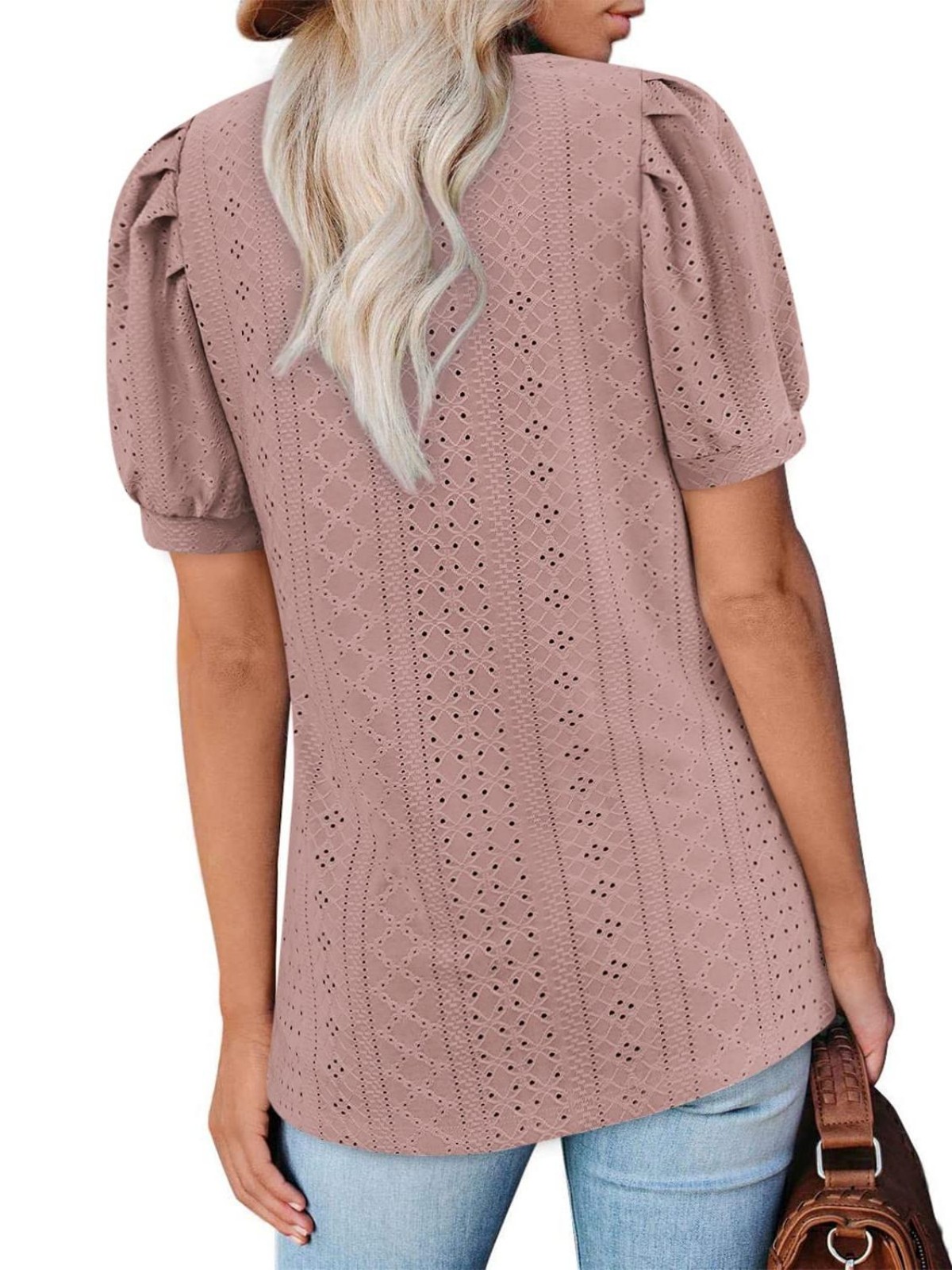 Imily Bela Womens Summer Tops Square Neck Short Sleeve Tunic Tops Fit Style Eyelet T-Shirts