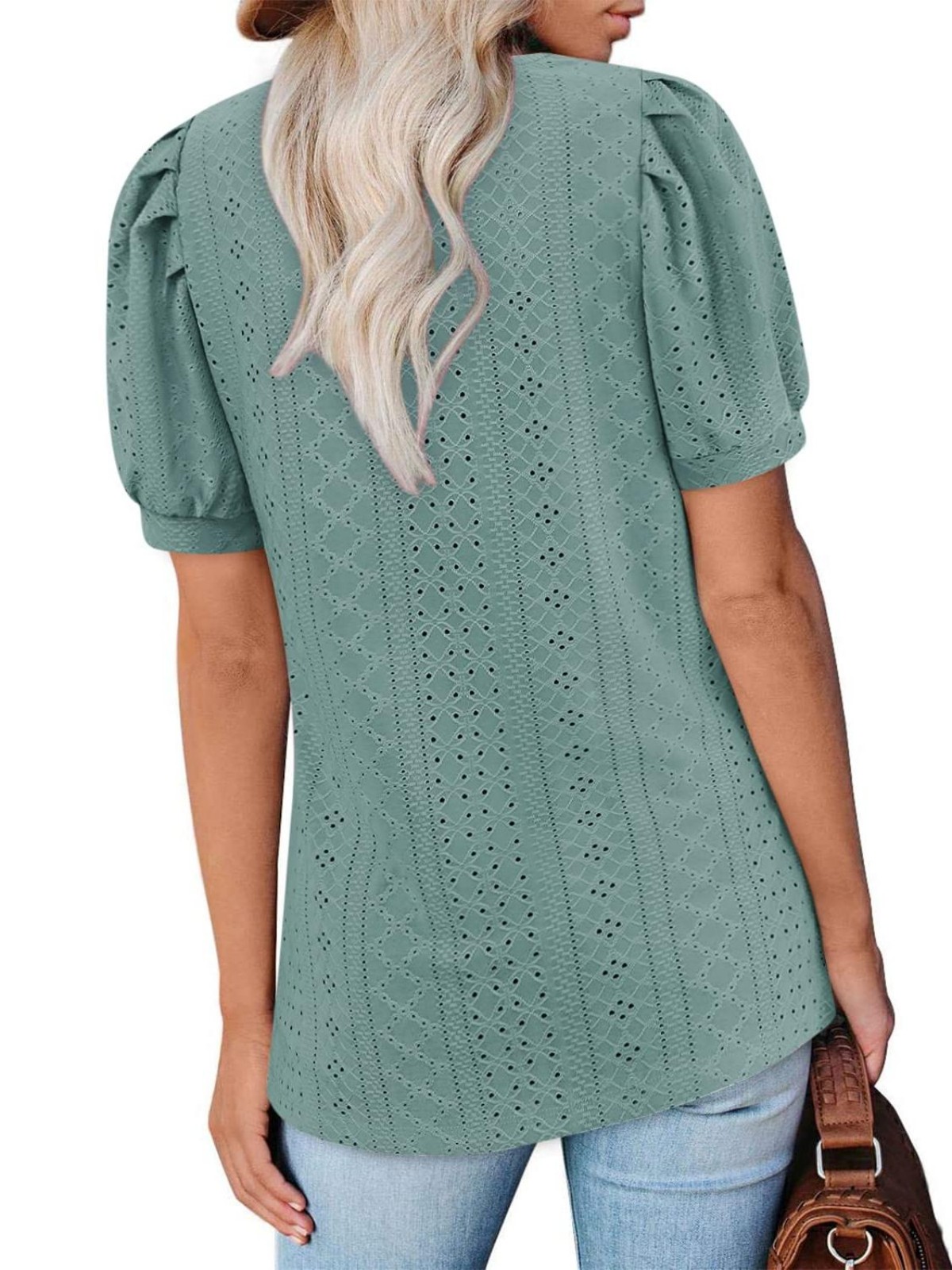 Imily Bela Womens Summer Tops Square Neck Short Sleeve Tunic Tops Fit Style Eyelet T-Shirts