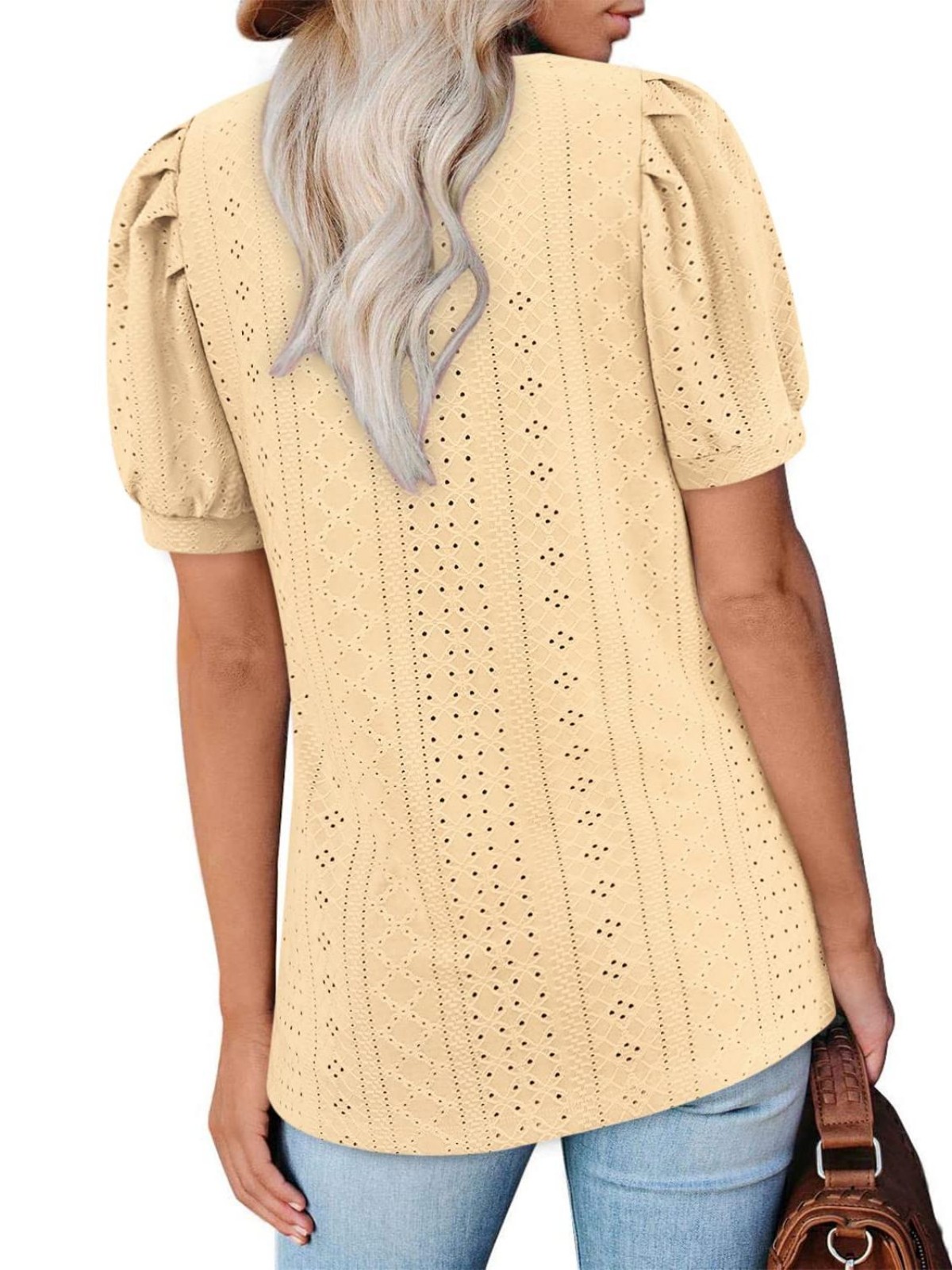 Imily Bela Womens Summer Tops Square Neck Short Sleeve Tunic Tops Fit Style Eyelet T-Shirts