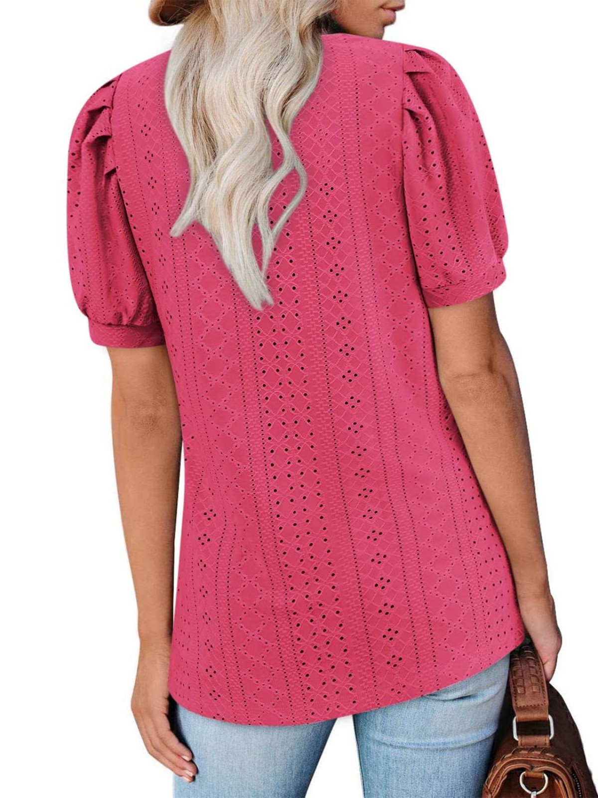 Imily Bela Womens Summer Tops Square Neck Short Sleeve Tunic Tops Fit Style Eyelet T-Shirts