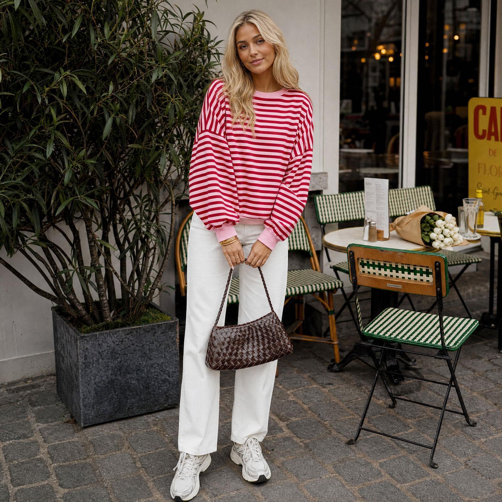 Imily Bela Women’s Striped Oversized Pullover Sweatshirt, Open Back Design, 2026 Cutout Back Pullover Top, Fashion Casual Long Sleeve Shirt