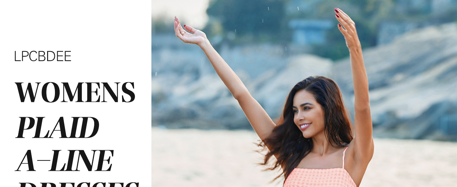 Imily Bela Womens Plaid A-line Dresses Shoulder Straps Ruffle Hem Casual Mini Dress with Side Pocket