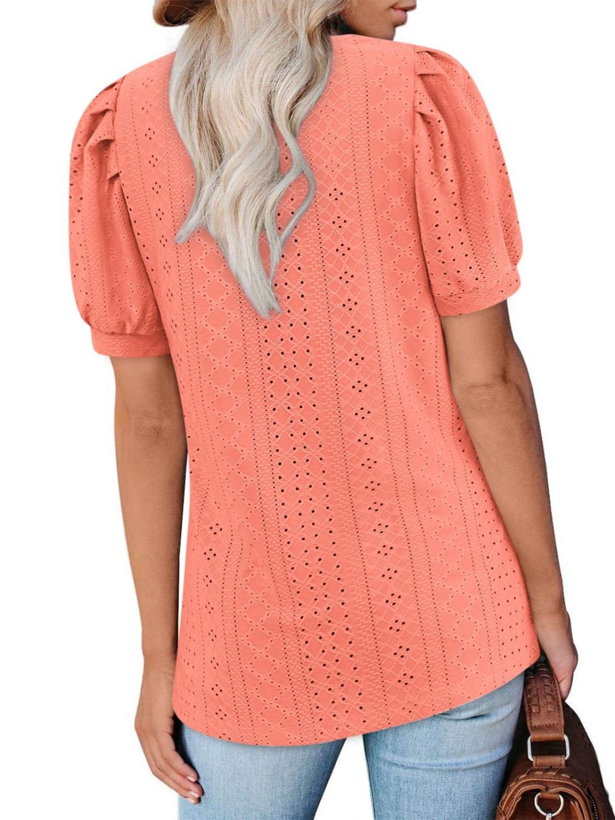 Imily Bela Womens Summer Tops Square Neck Short Sleeve Tunic Tops Fit Style Eyelet T-Shirts