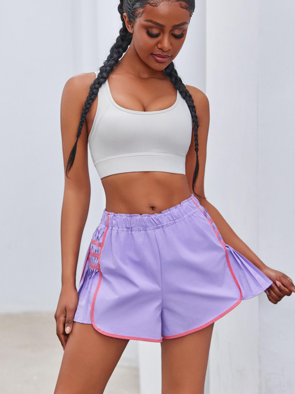 Imily Bela Womens Workout Gym Shorts Running Pleated Contrast Stitch Elastic Waist Athletic Quick Dry Shorts