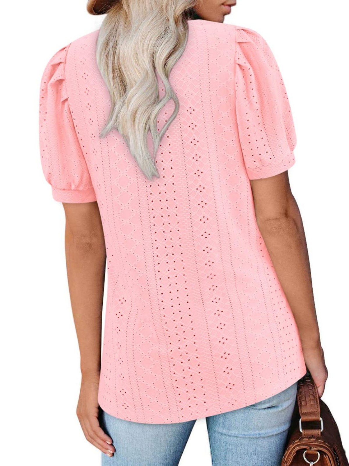 Imily Bela Womens Summer Tops Square Neck Short Sleeve Tunic Tops Fit Style Eyelet T-Shirts