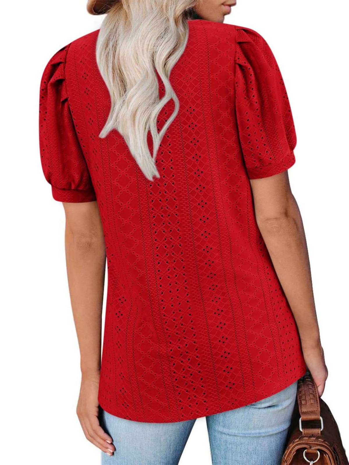 Imily Bela Womens Summer Tops Square Neck Short Sleeve Tunic Tops Fit Style Eyelet T-Shirts