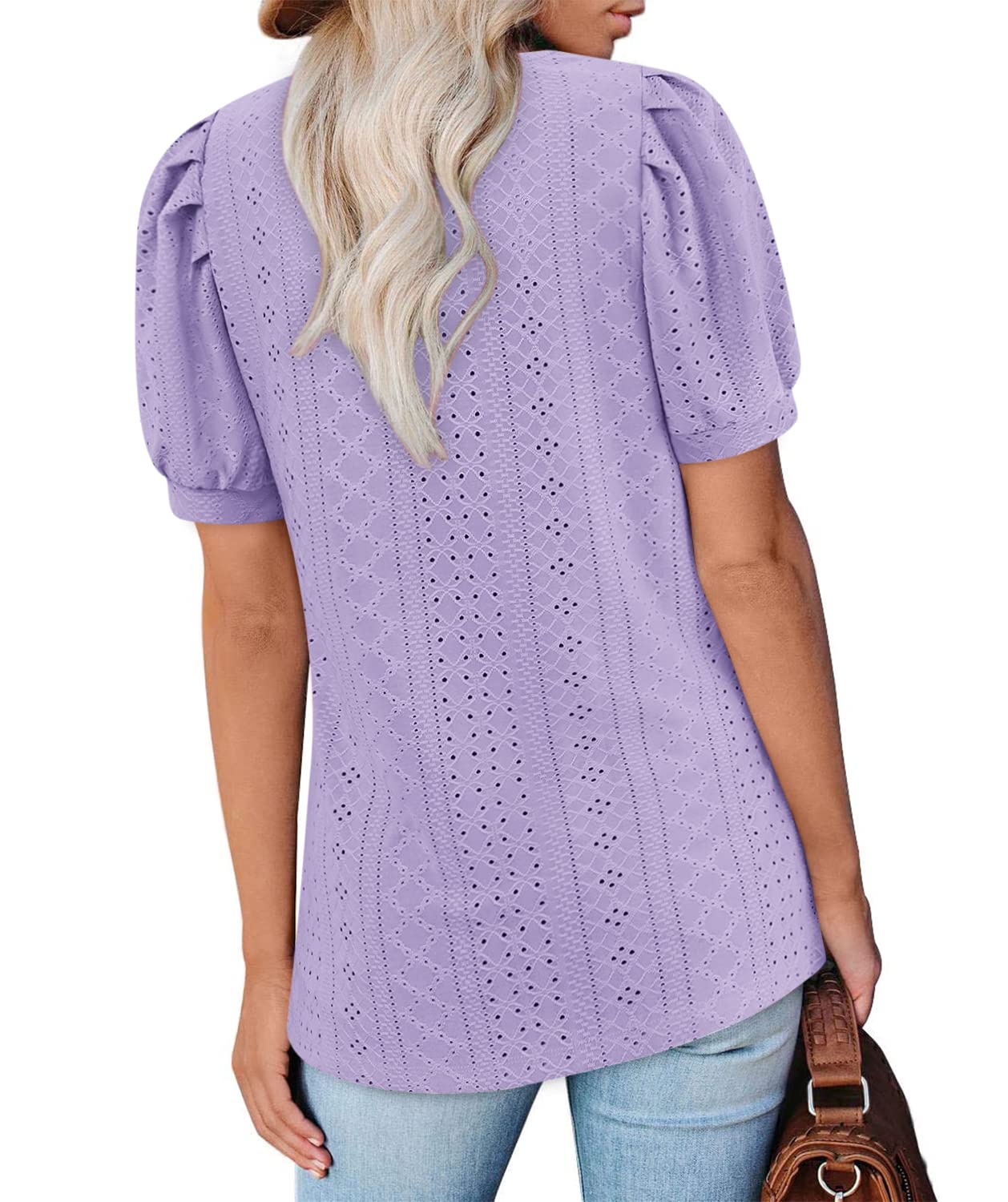 Imily Bela Womens Summer Tops Square Neck Short Sleeve Tunic Tops Fit Style Eyelet T-Shirts