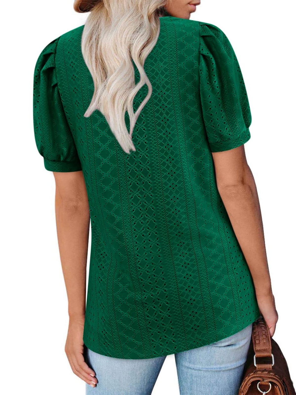 Imily Bela Womens Summer Tops Square Neck Short Sleeve Tunic Tops Fit Style Eyelet T-Shirts