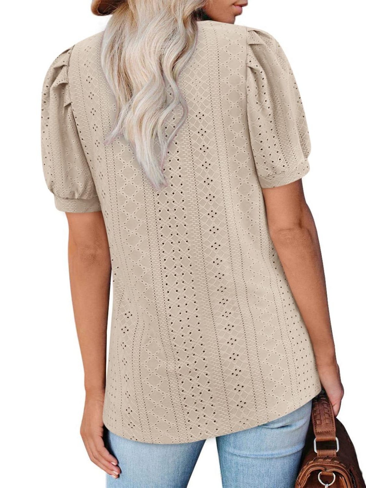 Imily Bela Womens Summer Tops Square Neck Short Sleeve Tunic Tops Fit Style Eyelet T-Shirts