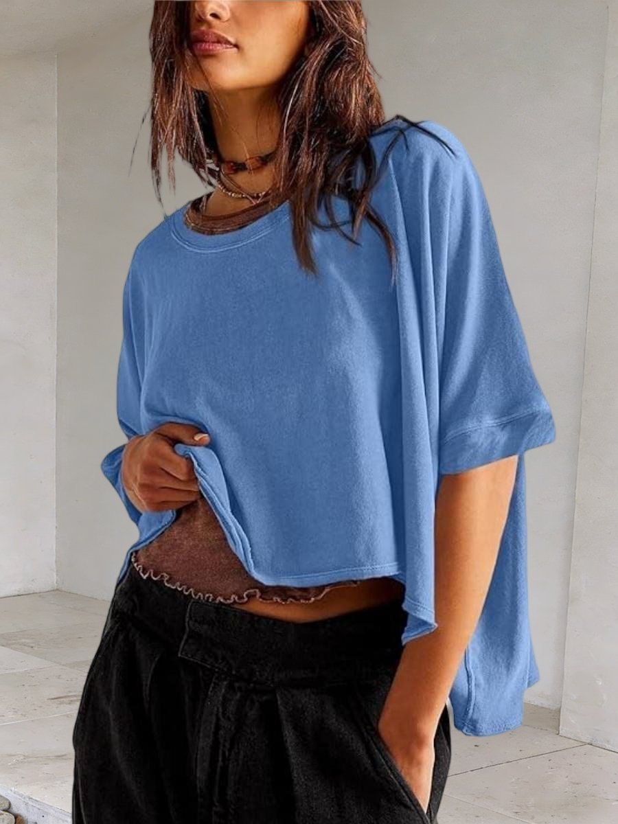Imily Bela Womens Oversized T-Shirts Cropped Summer Casual Short Sleeve Loose Fit Tee Tops