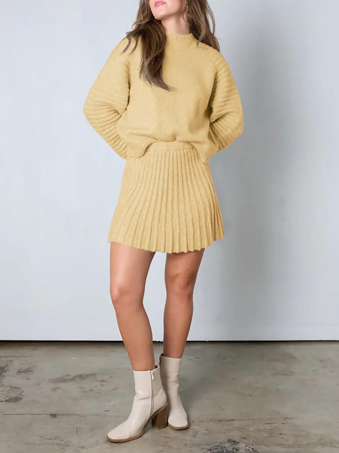 Imily Bela Womens 2 Piece Skirt Sets 2025 Mock Neck Ribbed Sweaters and Mini Skirt Fall Winter Two Piece Outfits