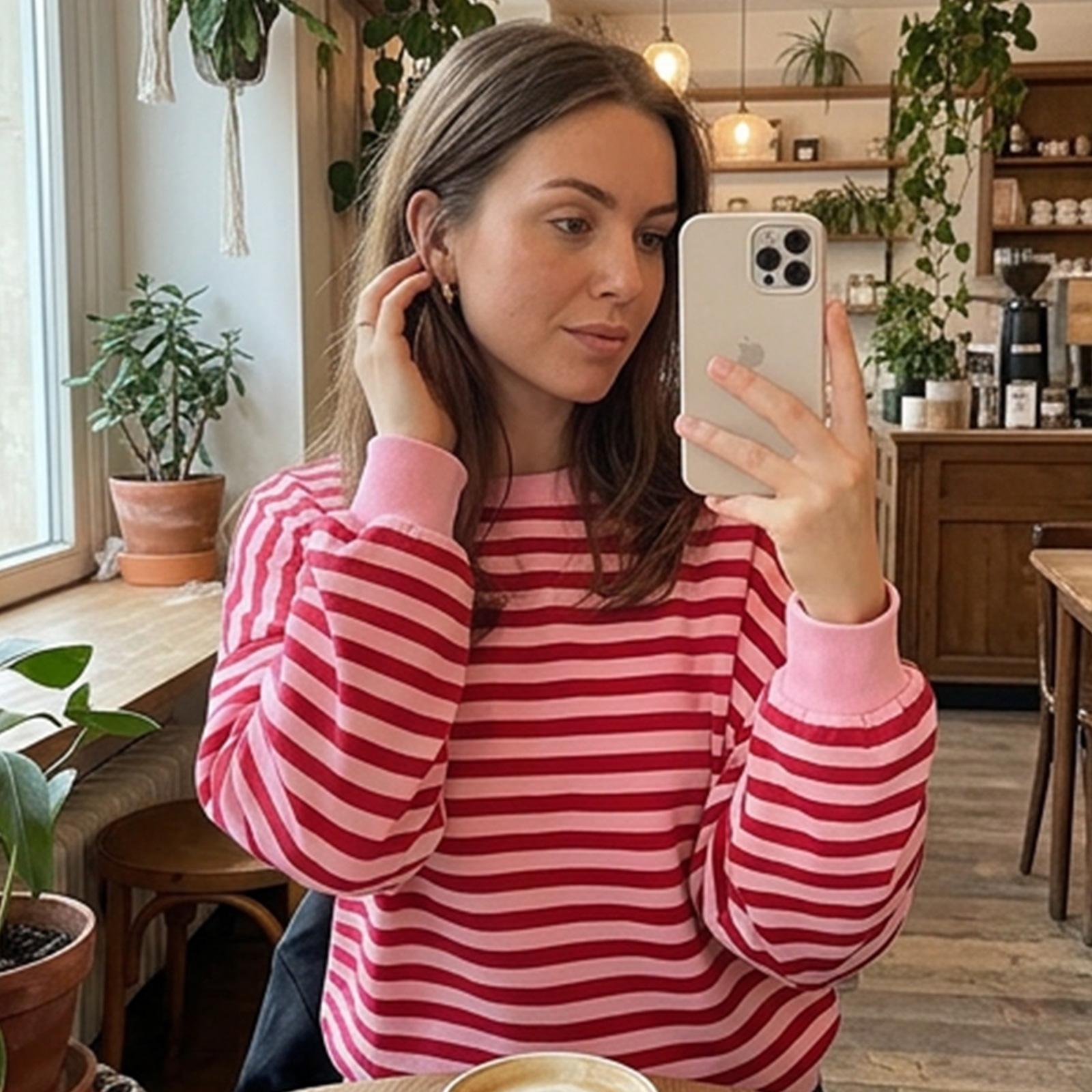 Imily Bela Women’s Striped Oversized Pullover Sweatshirt, Open Back Design, 2026 Cutout Back Pullover Top, Fashion Casual Long Sleeve Shirt