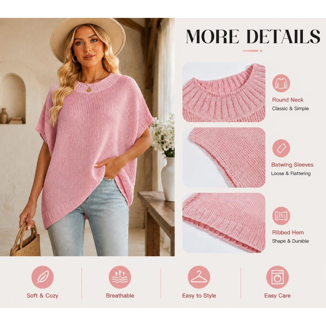 Imily Bela Womens Oversized Sweater Tops Summer Lightweight Batwing Half Sleeve Casual Loose Knit Pullover Shirts Clothes Skirts Knitwear