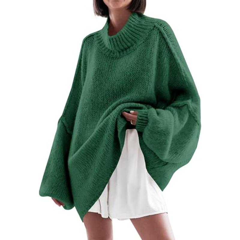 Green Imily Bela【Oversized】Womens Sweaters Mock Neck Batwing Long Sleeve Fall Trendy Ribbed Knit Casual Tunic Sweater