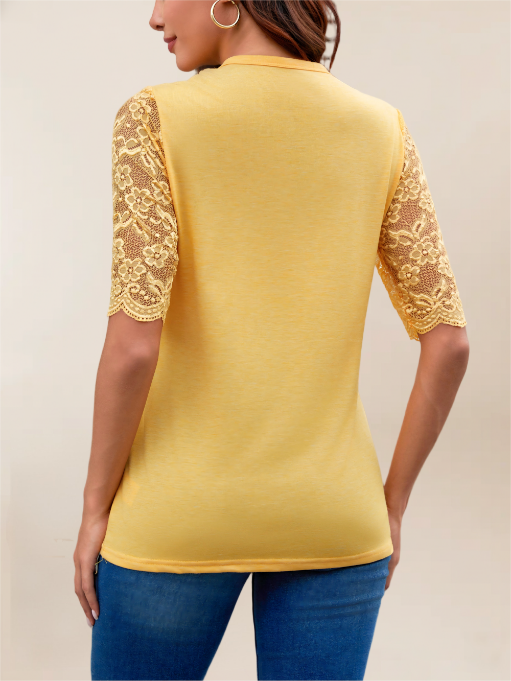 Imily Bela Womens Summer Tops Pleated Button Down Short Sleeve T-Shirt V-Neck Casual Lace Blouse
