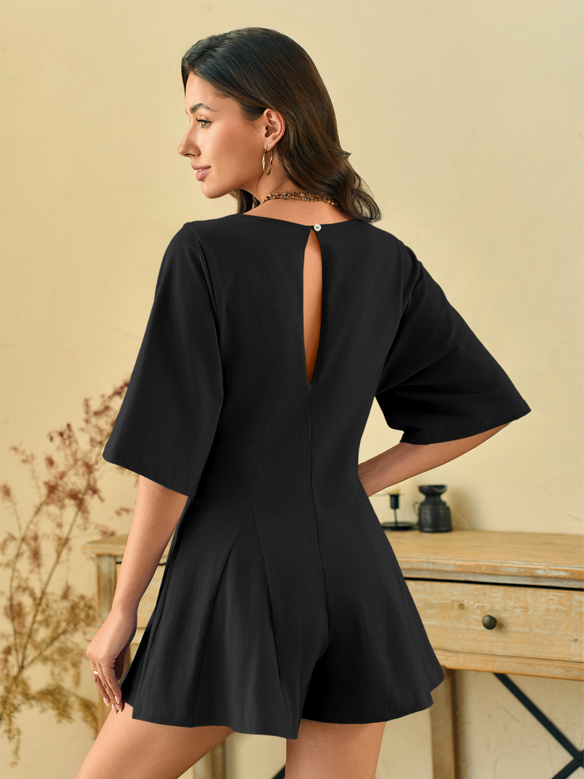 Imily Bela Rompers for Women Summer Outfits Slim Fit Short Sleeve Crew Neck Jumpsuits with Pocket