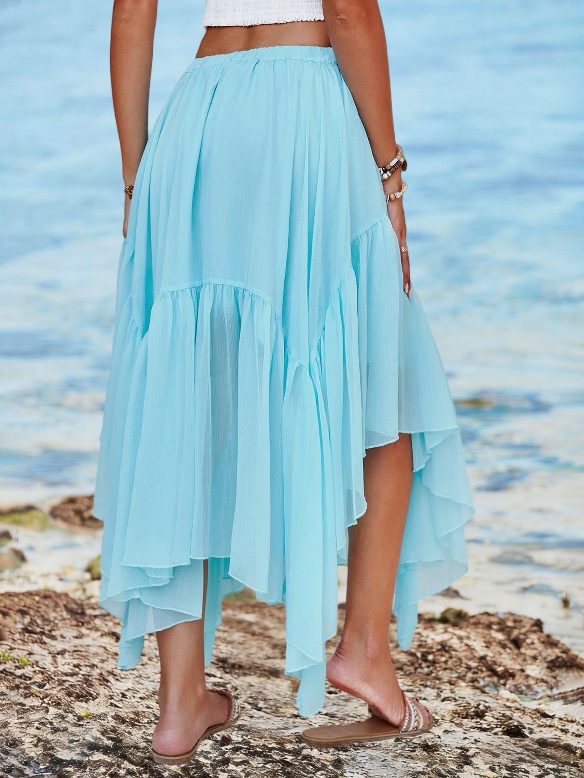 Imily Bela Womens Summer Boho Maxi Skirt Casual Asymmetric High-Low Hem Flowy Bohemia Long Skirt