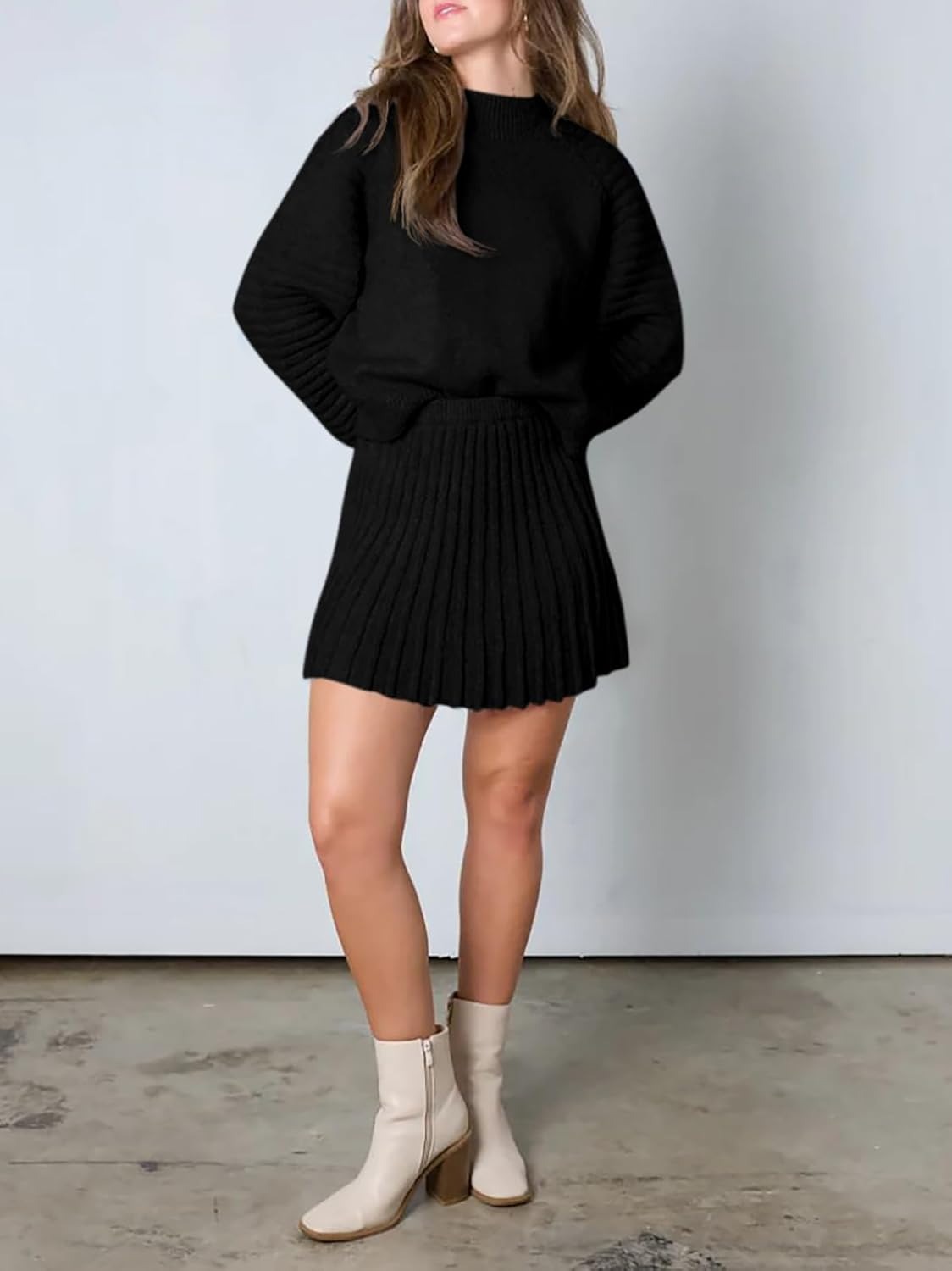 Imily Bela Womens 2 Piece Skirt Sets 2025 Mock Neck Ribbed Sweaters and Mini Skirt Fall Winter Two Piece Outfits