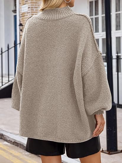 Imily Bela【Oversized】Womens Sweaters Mock Neck Batwing Long Sleeve Fall Trendy Ribbed Knit Casual Tunic Sweater