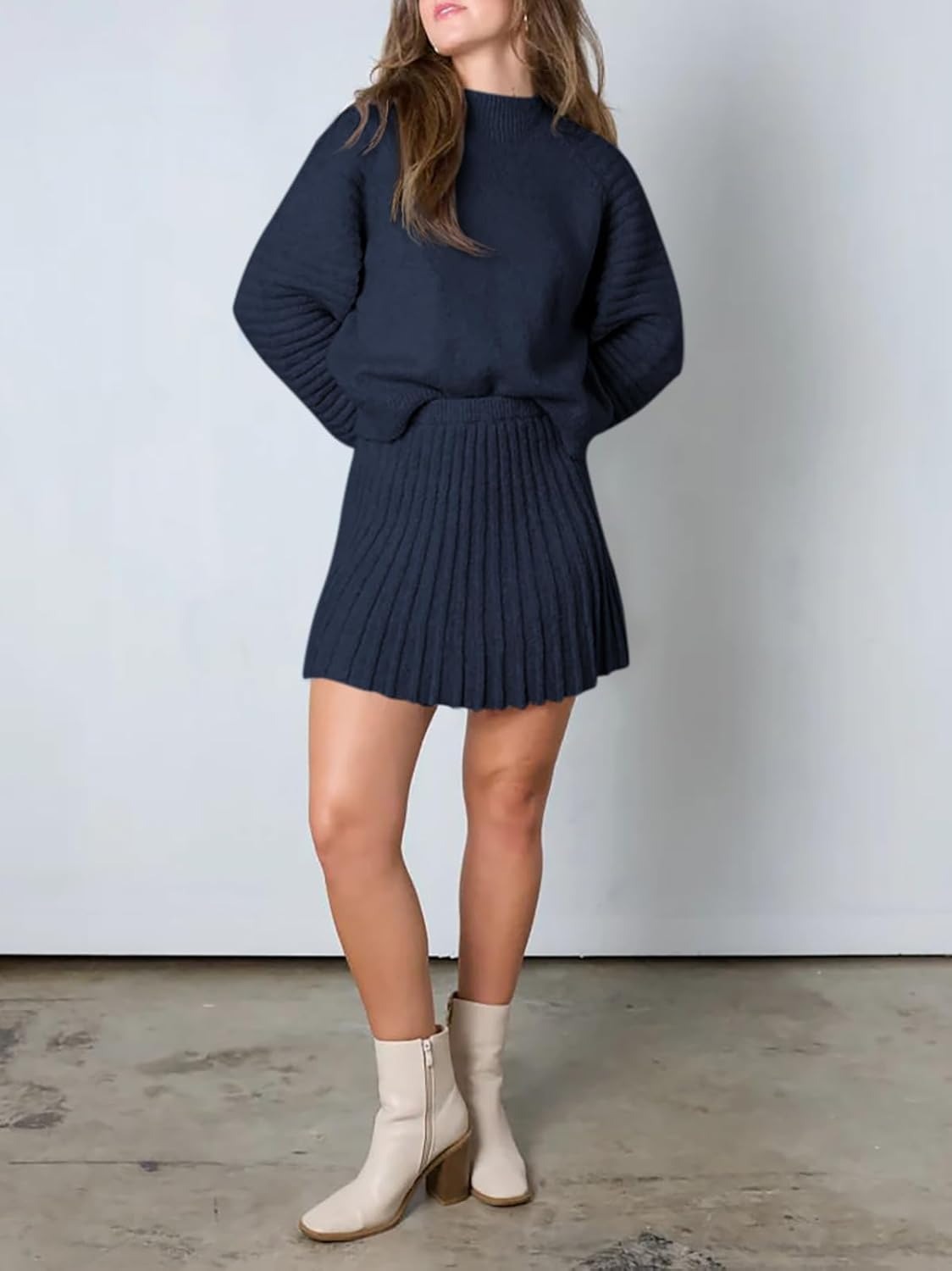 Imily Bela Womens 2 Piece Skirt Sets 2025 Mock Neck Ribbed Sweaters and Mini Skirt Fall Winter Two Piece Outfits