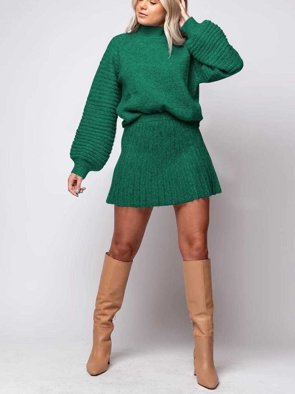 Imily Bela Womens 2 Piece Skirt Sets 2025 Mock Neck Ribbed Sweaters and Mini Skirt Fall Winter Two Piece Outfits