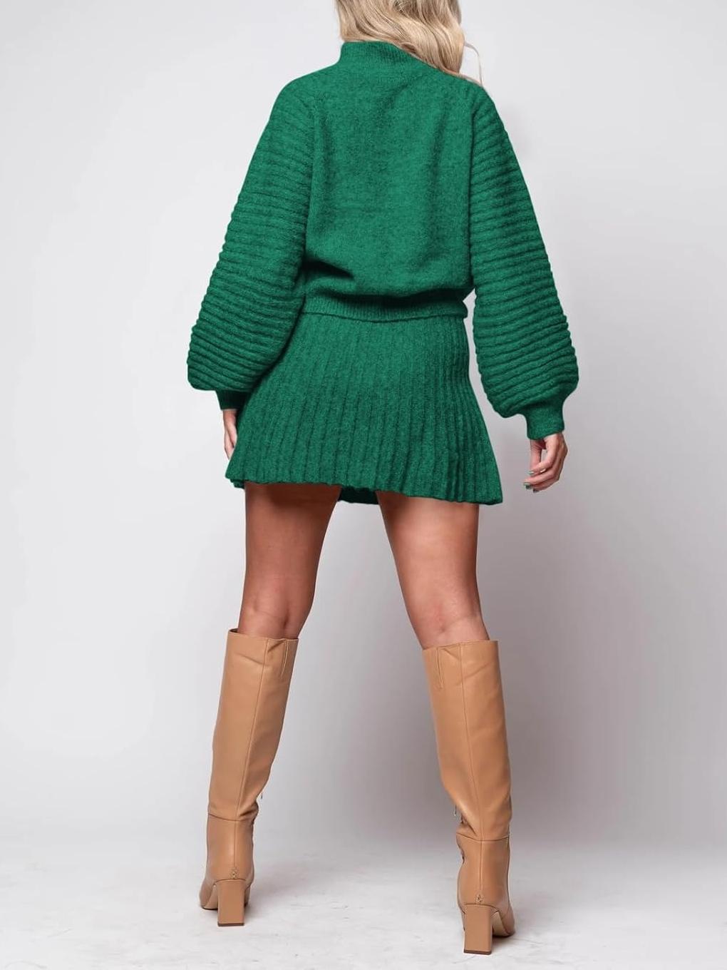 Imily Bela Womens 2 Piece Skirt Sets 2025 Mock Neck Ribbed Sweaters and Mini Skirt Fall Winter Two Piece Outfits