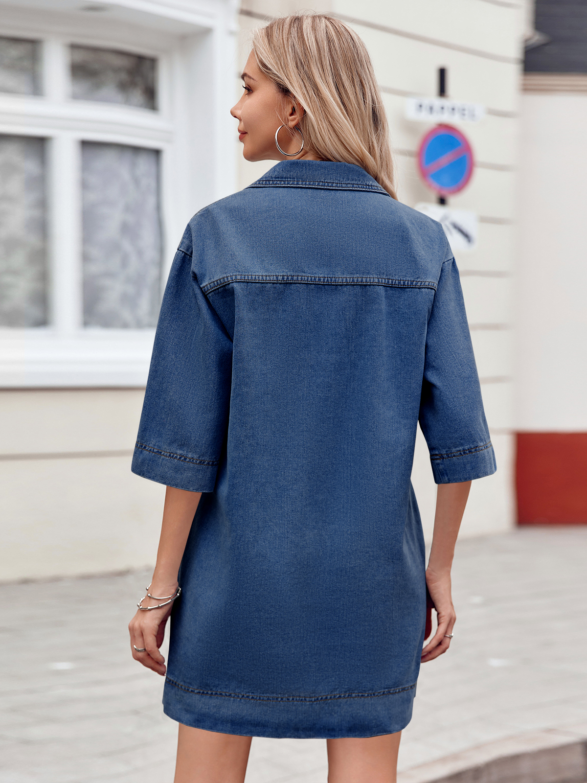 Imily Bela Womens Denim Shirt Dress Summer Collared V Neck Mini Casual Jean Dresses with Pockets