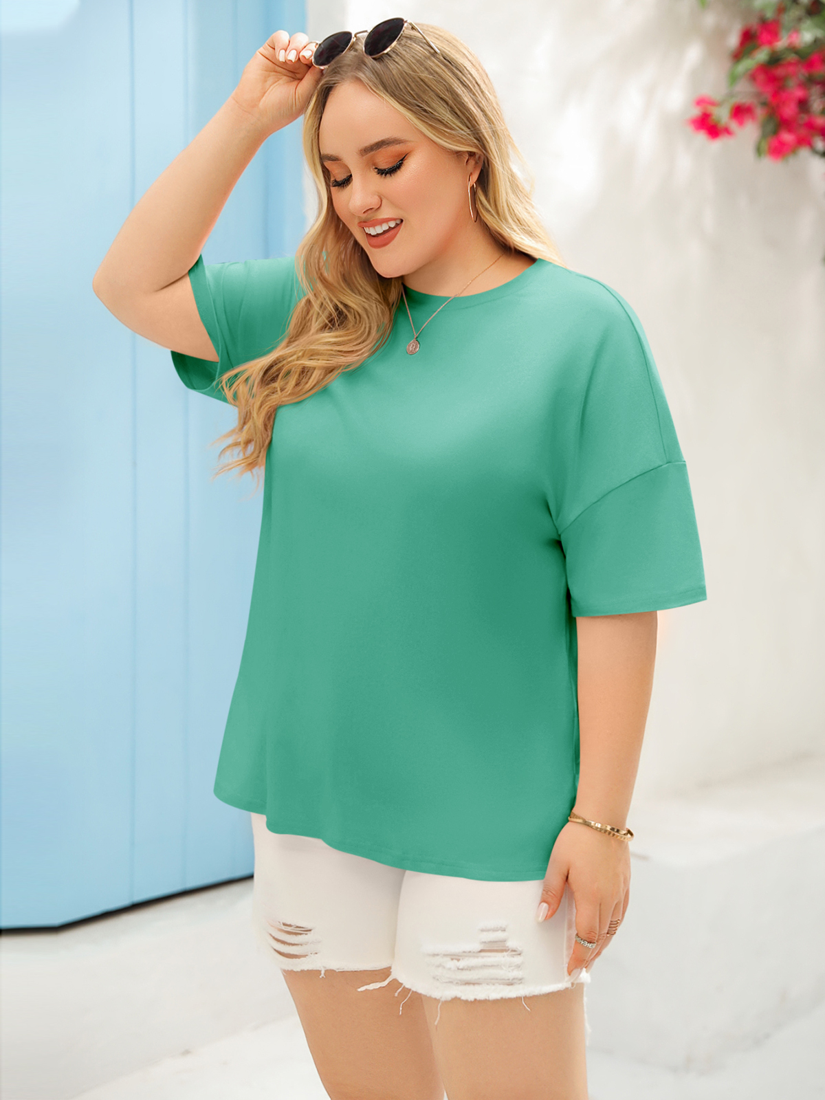 Imily Bela Women's Plus Size T Shirts Oversized Tees Summer Half Sleeve Crew Neck Tunic Tops