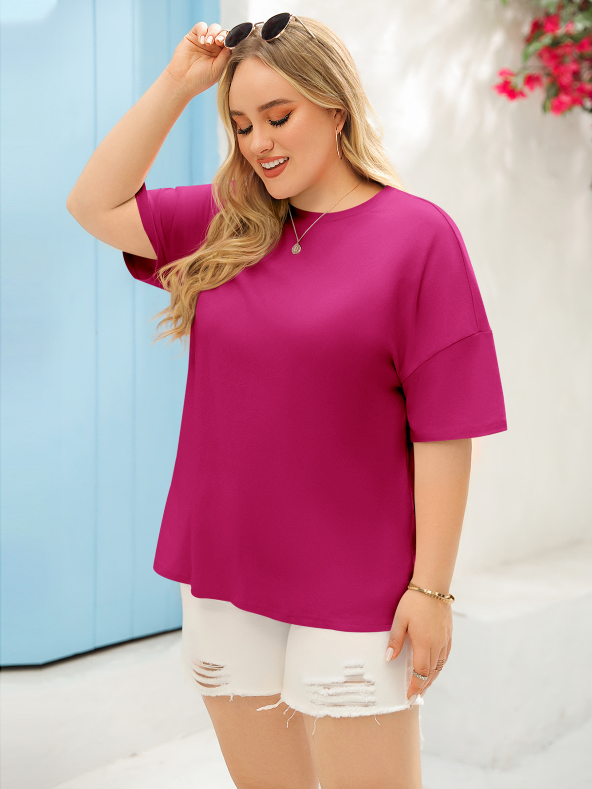 Imily Bela Women's Plus Size T Shirts Oversized Tees Summer Half Sleeve Crew Neck Tunic Tops