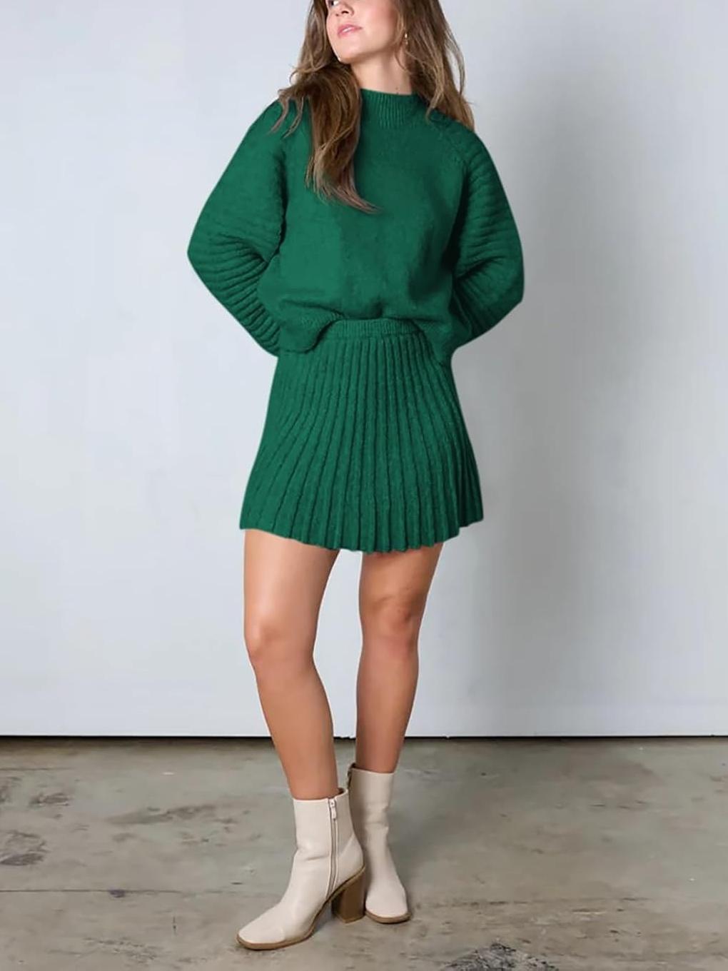 Imily Bela Womens 2 Piece Skirt Sets 2025 Mock Neck Ribbed Sweaters and Mini Skirt Fall Winter Two Piece Outfits