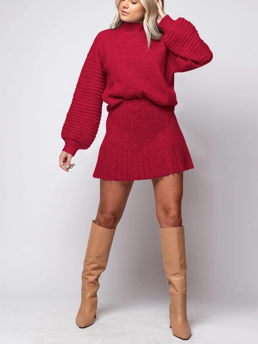 Imily Bela Womens 2 Piece Skirt Sets 2025 Mock Neck Ribbed Sweaters and Mini Skirt Fall Winter Two Piece Outfits