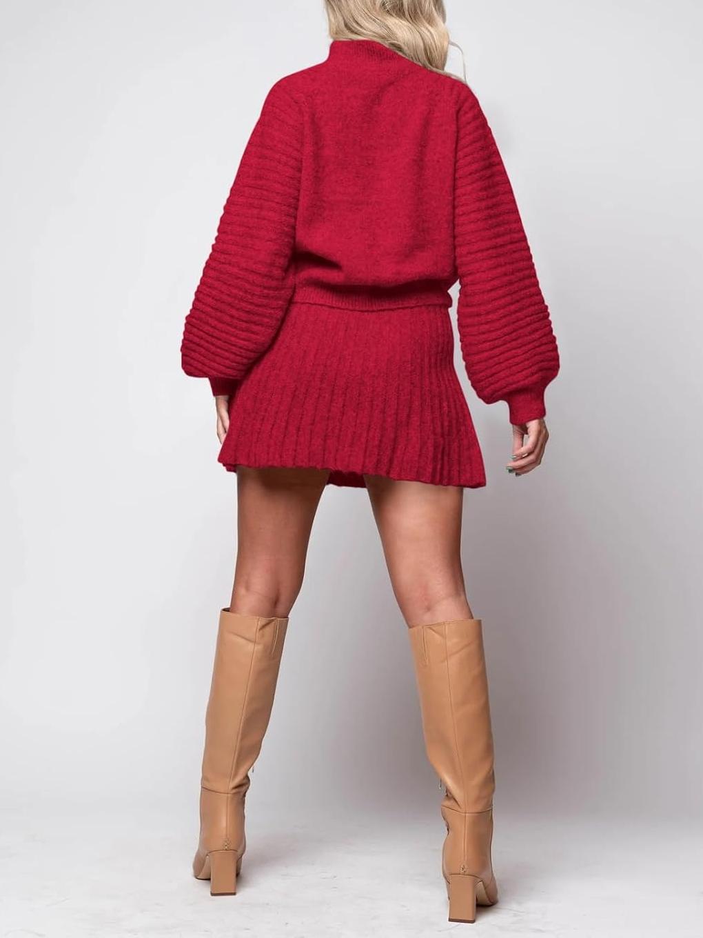 Imily Bela Womens 2 Piece Skirt Sets 2025 Mock Neck Ribbed Sweaters and Mini Skirt Fall Winter Two Piece Outfits