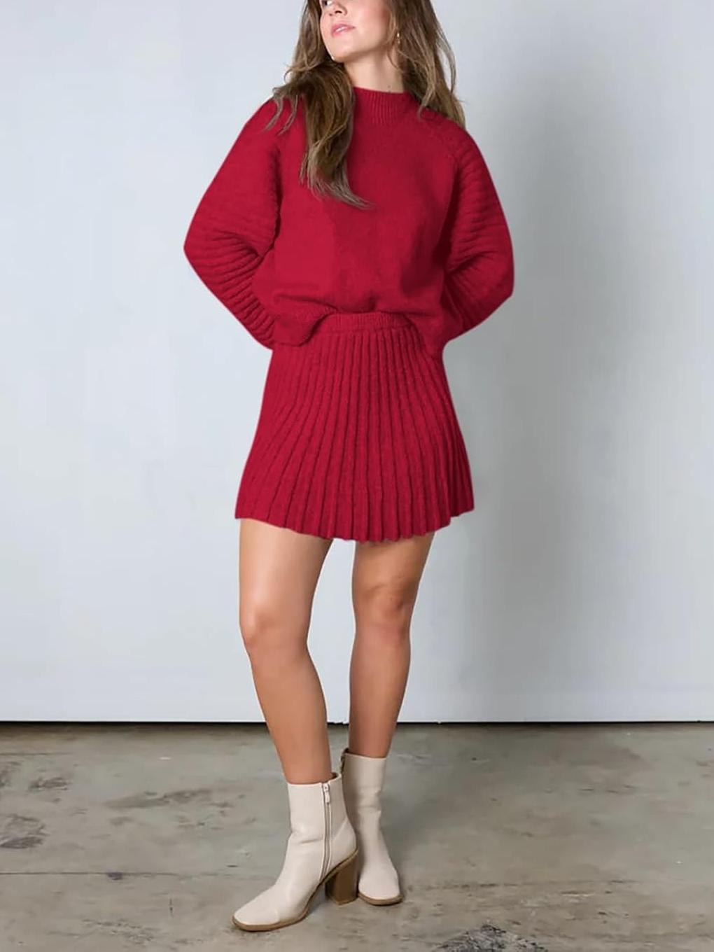 Imily Bela Womens 2 Piece Skirt Sets 2025 Mock Neck Ribbed Sweaters and Mini Skirt Fall Winter Two Piece Outfits