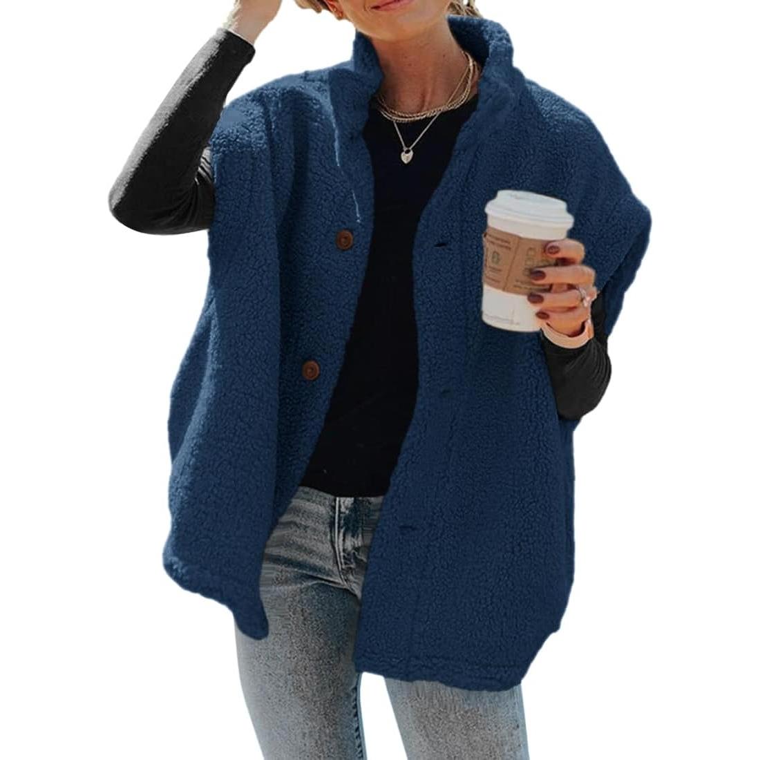 Lake Blue Imily Bela Womens Fuzzy Fleece Vest Casual Oversized Warm Button Down Sherpa Vest Jacket with Pockets