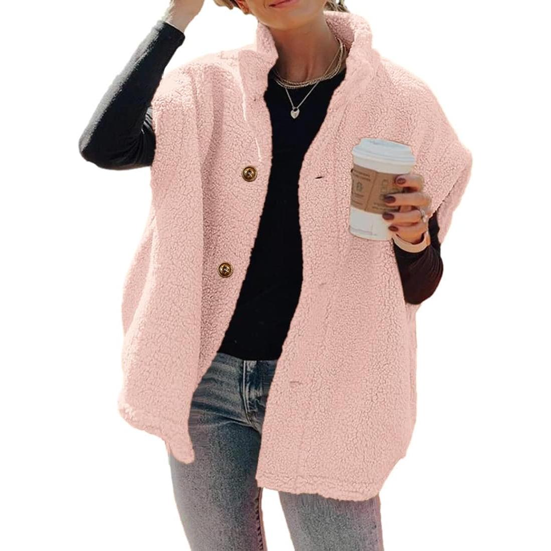 Pink Imily Bela Womens Fuzzy Fleece Vest Casual Oversized Warm Button Down Sherpa Vest Jacket with Pockets