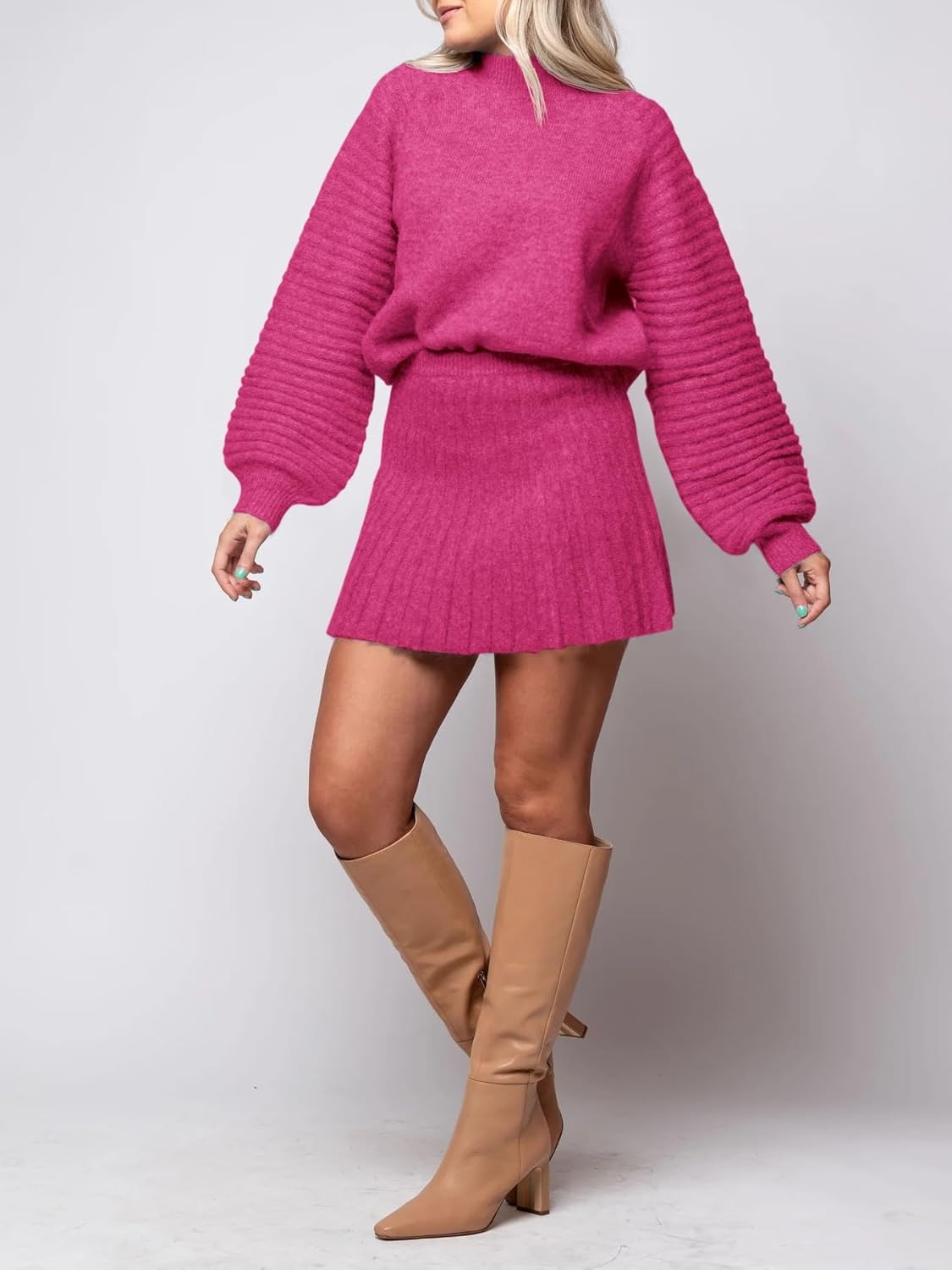 Imily Bela Womens 2 Piece Skirt Sets 2025 Mock Neck Ribbed Sweaters and Mini Skirt Fall Winter Two Piece Outfits