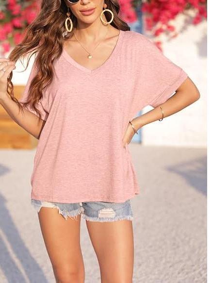 Imily Bela Women'S Oversized T Shirts V Neck Short Sleeve Summer Casual Loose Tops Tees