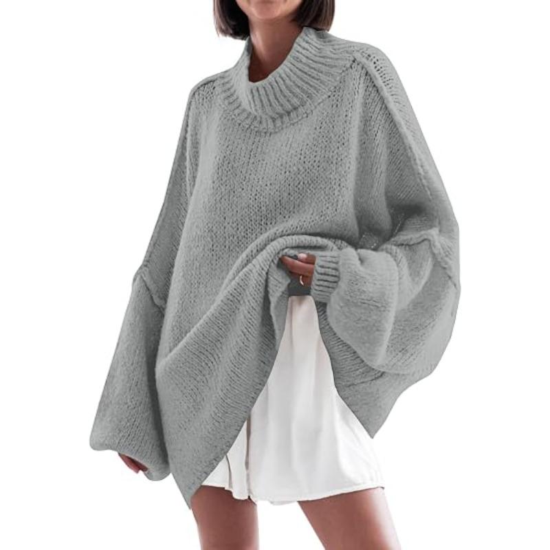 Grey Imily Bela【Oversized】Womens Sweaters Mock Neck Batwing Long Sleeve Fall Trendy Ribbed Knit Casual Tunic Sweater