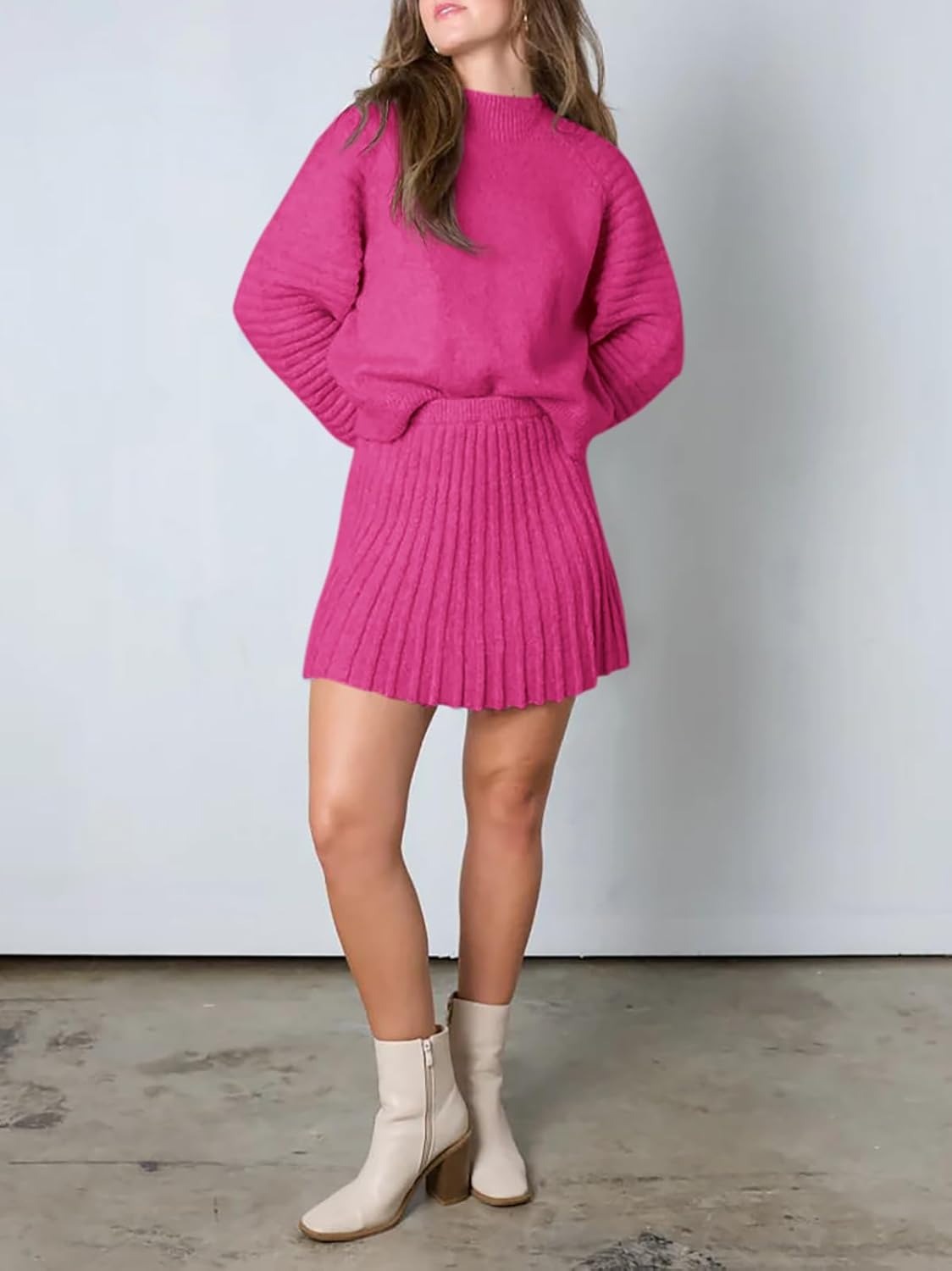 Imily Bela Womens 2 Piece Skirt Sets 2025 Mock Neck Ribbed Sweaters and Mini Skirt Fall Winter Two Piece Outfits