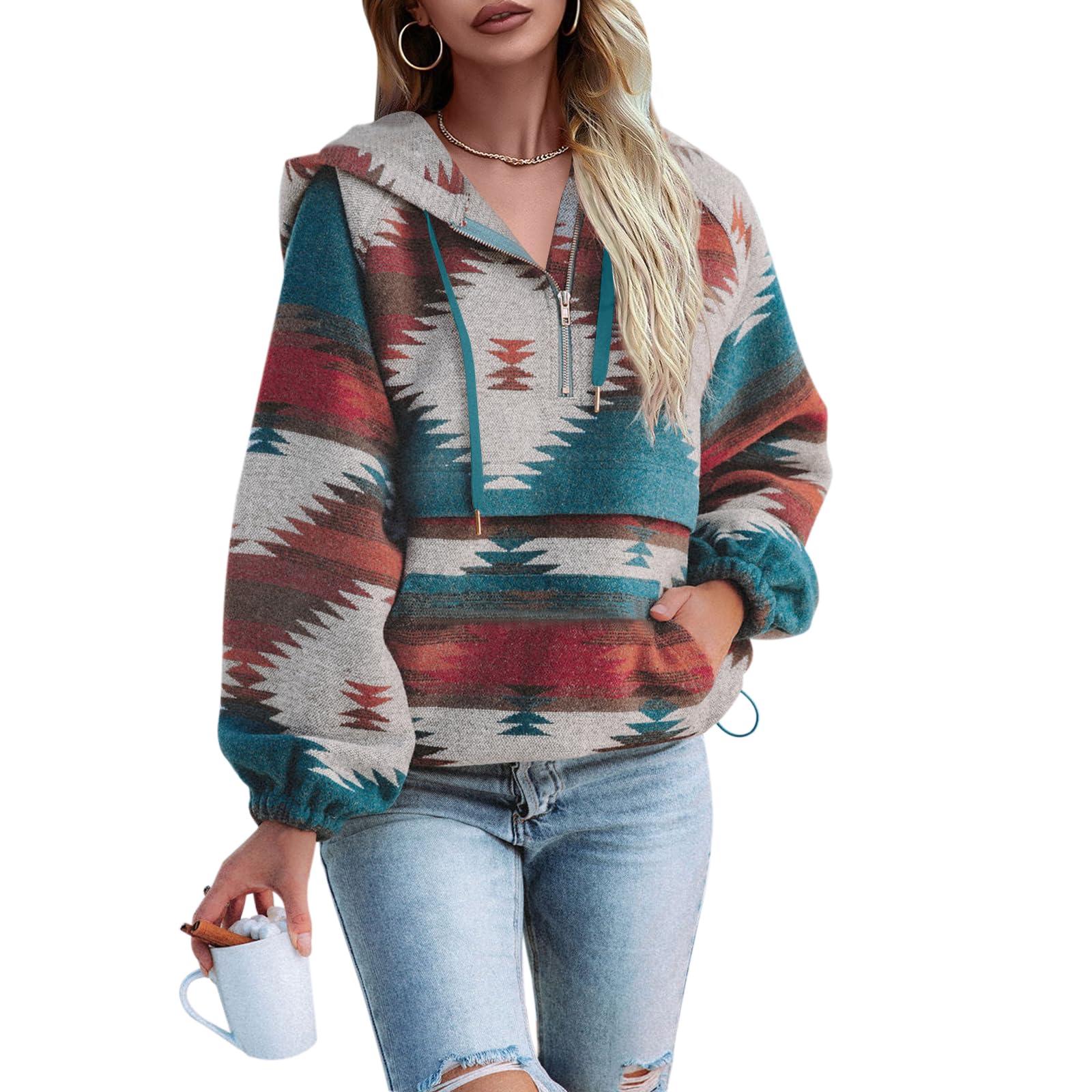 Imily Bela Women’s Oversized Hoodie Zip Up Long Sleeve Aztec Loose Fit Sweatshirts Pullover Tops