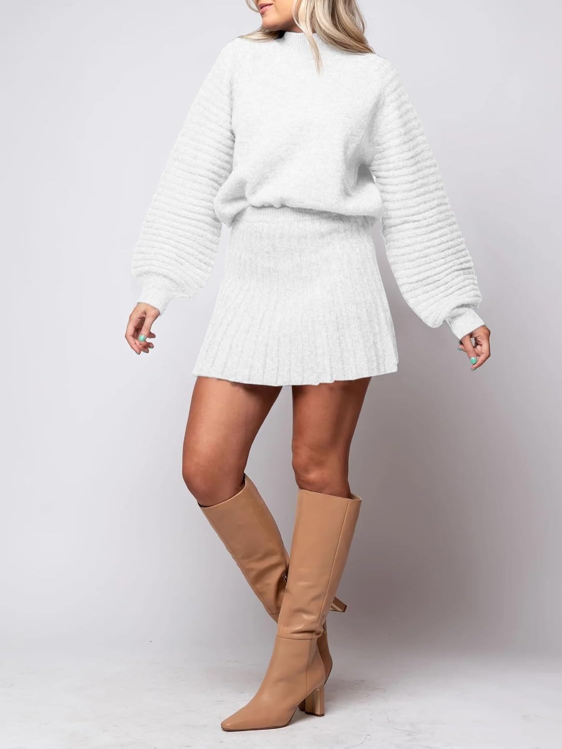 Imily Bela Womens 2 Piece Skirt Sets 2025 Mock Neck Ribbed Sweaters and Mini Skirt Fall Winter Two Piece Outfits