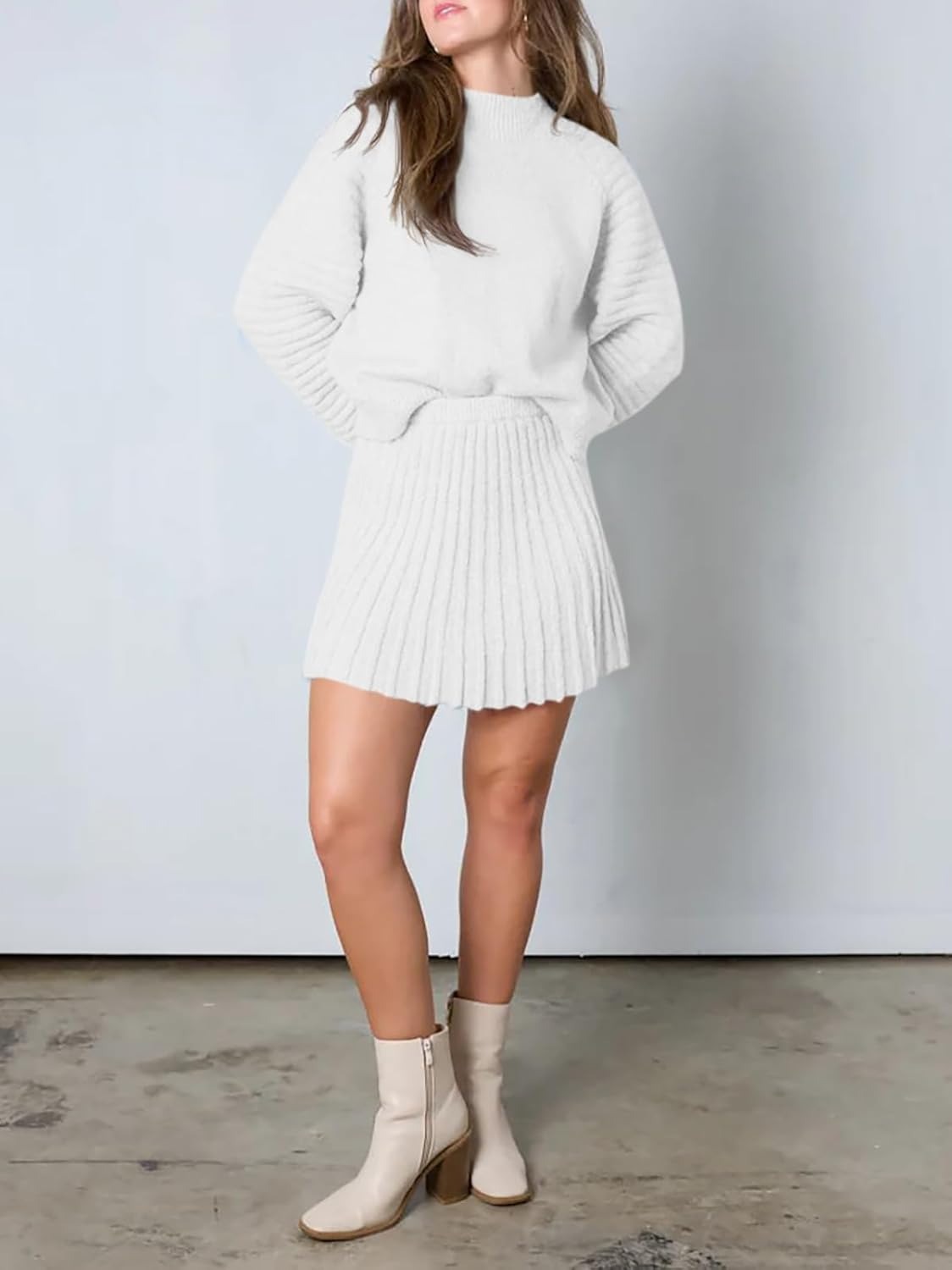 Imily Bela Womens 2 Piece Skirt Sets 2025 Mock Neck Ribbed Sweaters and Mini Skirt Fall Winter Two Piece Outfits