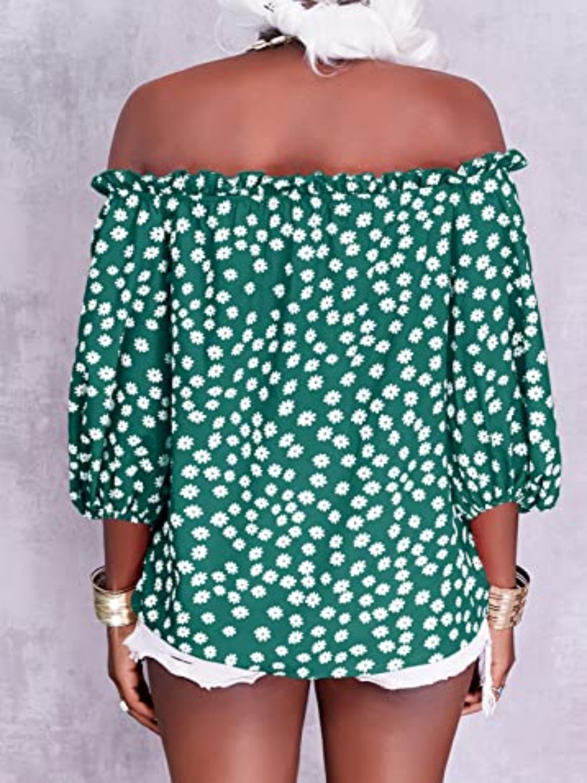 Imily Bela Womens Summer Off Shoulder Blouse Floral Print 3/4 Sleeve Casual Chiffon Tops Shirts