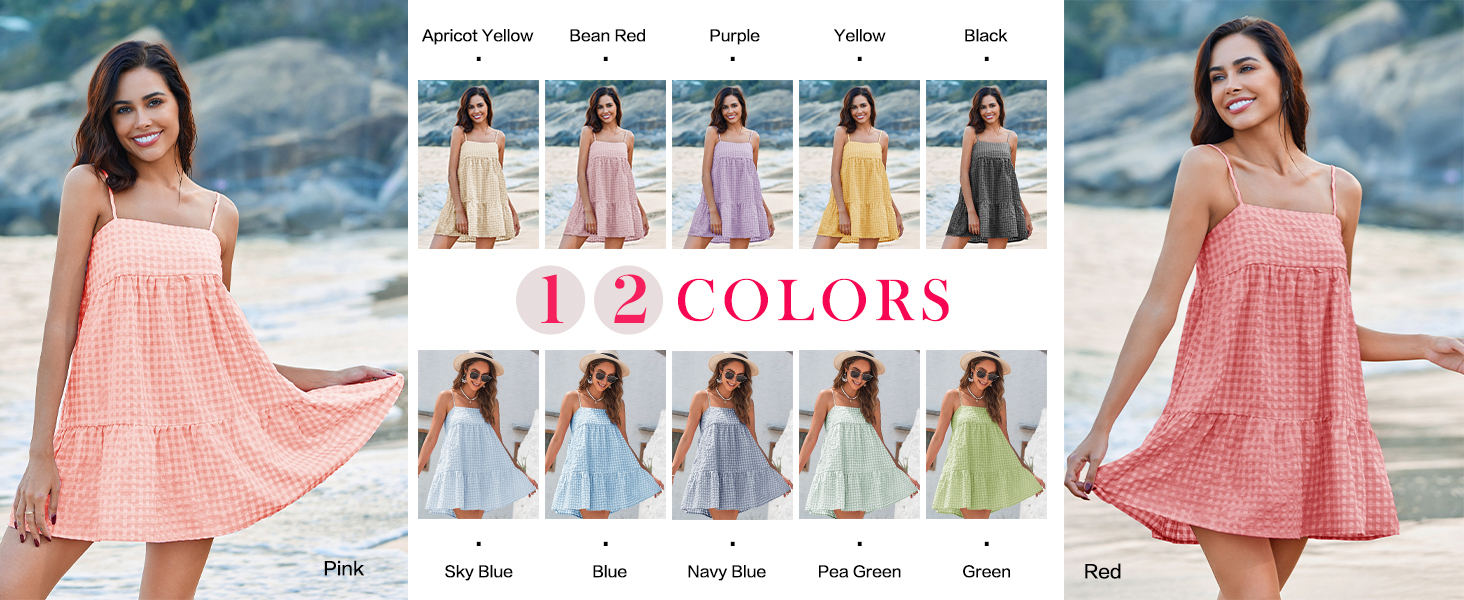 Imily Bela Womens Plaid A-line Dresses Shoulder Straps Ruffle Hem Casual Mini Dress with Side Pocket