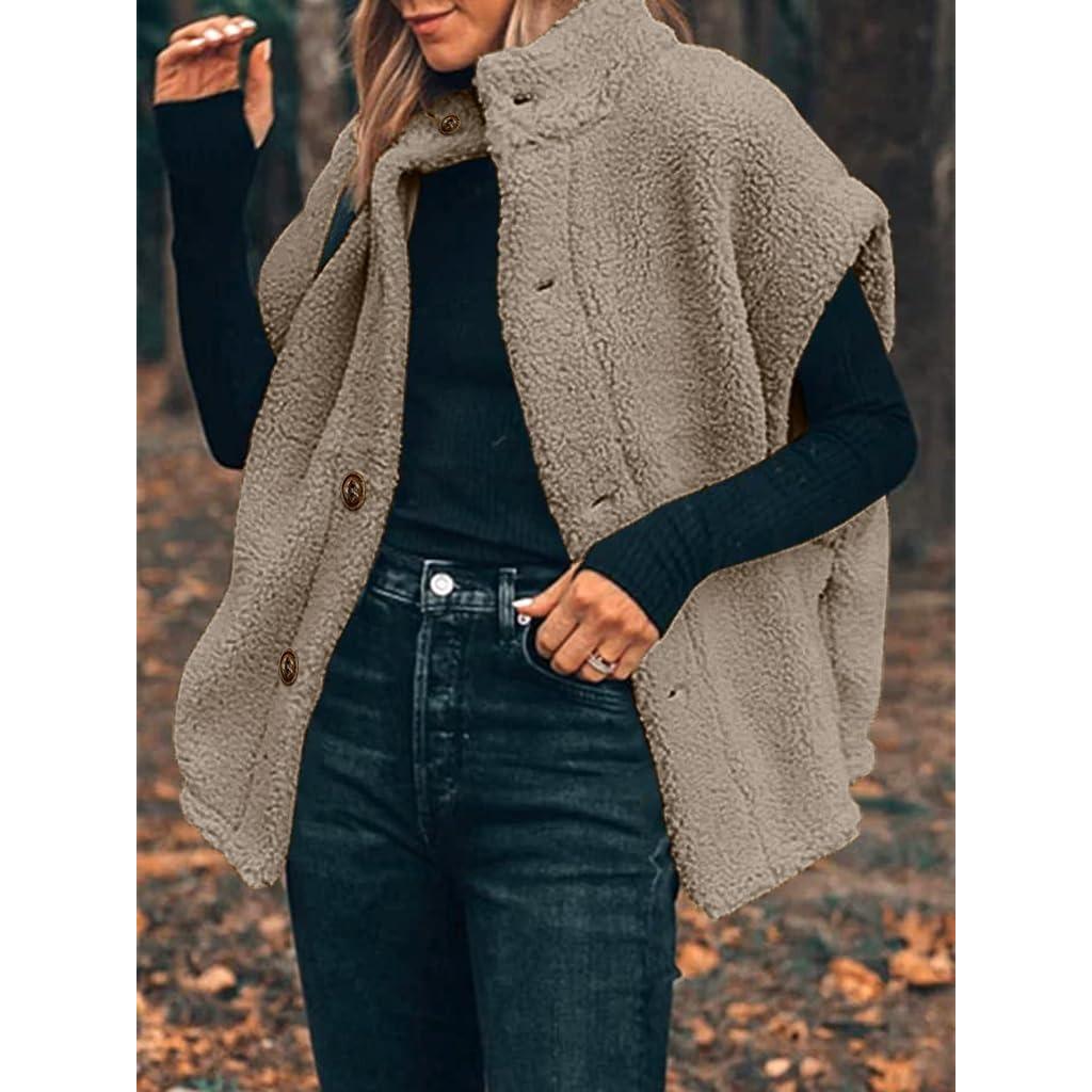 Imily Bela Womens Fuzzy Fleece Vest Casual Oversized Warm Button Down Sherpa Vest Jacket with Pockets